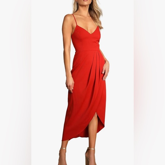Lulus Reinette High-Low Midi Cocktail Dress w/ Skinny Straps & V-Neck NWT - Picture 2 of 7